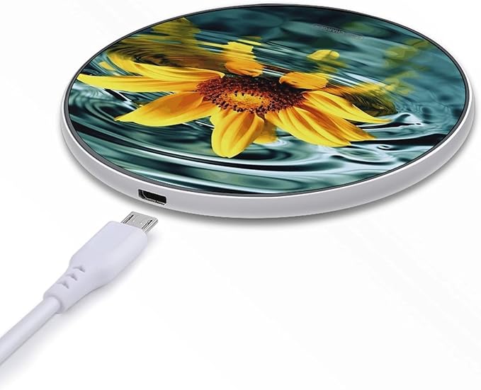 Sunflower in Water Wireless Charger Fast Wireless Charging Pad with USB Cable 10W Anti-Slip Magnetic Wireless Charger Portable Slim Charger Puck Travel Charging Station