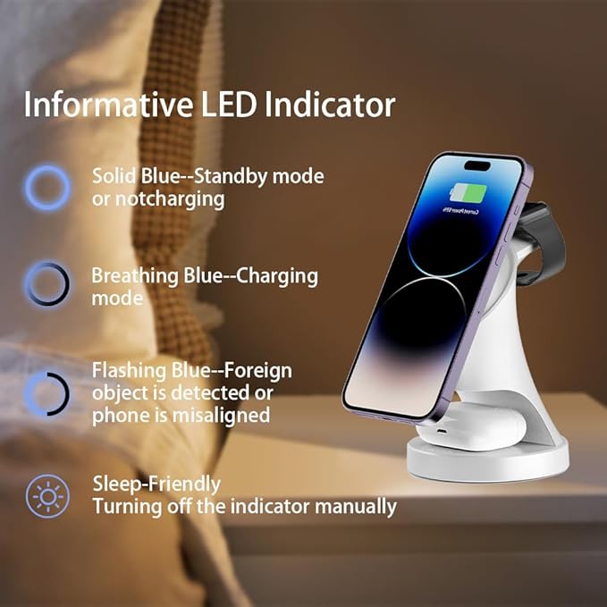 Wireless Charger3 in 1 Magnetic Wireless Charger Stand Fast Wireless Charging Dock for iPhone17/16/15/14/13/12 Series Apple Watch Series AirPods Pro.