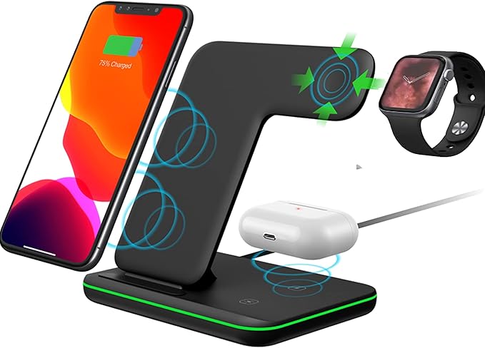 Fast Wireless Charger Station for iPhone Airpods and Apple Watch (Black)
