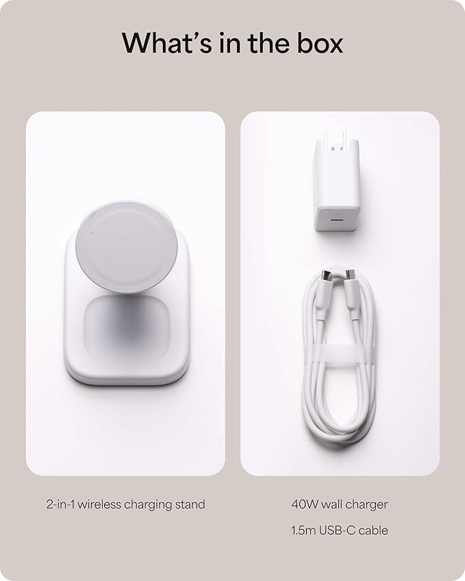 Mophie 2-in-1 Wireless Charging Stand - Qi2-Certified MagSafe Charger for iPhone &amp AirPods – Fast Charging Station with Adjustable Phone Stand &amp Cable Management – Up to 15W Power