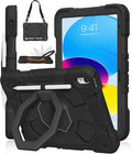 JKSML Case for iPad (A16) 11th/10th Gen | 360° Rugged Rotating Stand | Pencil Holder | Adjustable Shoulder Strap | Heavy Duty Drop Protective Cover for iPad 10.9 (2022)/ 11 (2025) - Black-z