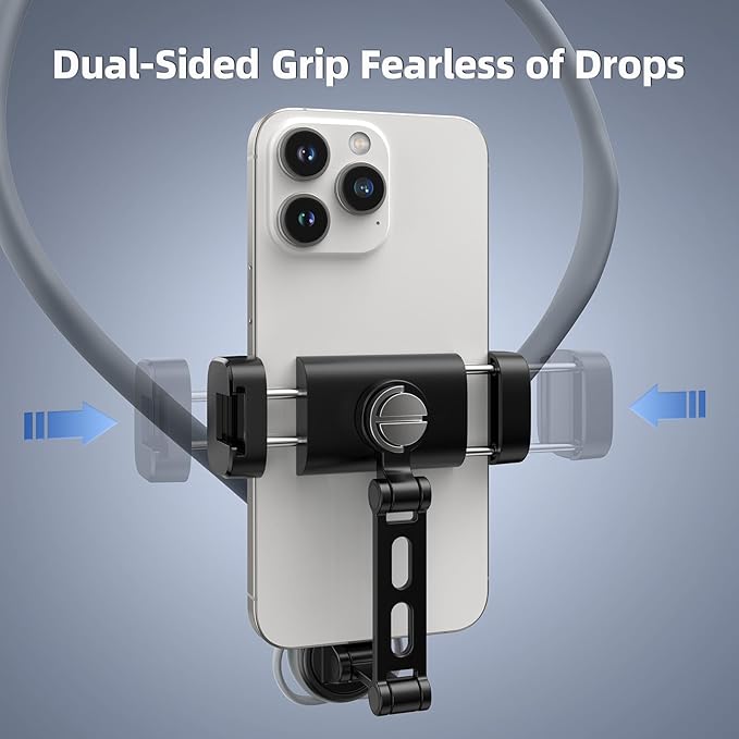 TELESIN° Neck Phone Holder POV/Vlog Neck Mount for Phones with Phone Clip Hands Free Phone Neck Holder w Chest Strap Neck Selfie Mount Video Recording for iPhone Samsung Google Pixel and All Phones