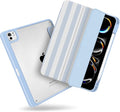 MecBevia Case for iPad Pro 11 inch M5 2025 / M4 2024 (6th/5th Gen) A3357 A3358 A3359 A2836 A2837 A3006 – Built-in Pencil Holder &amp Auto Wake/Sleep Blue Stripes