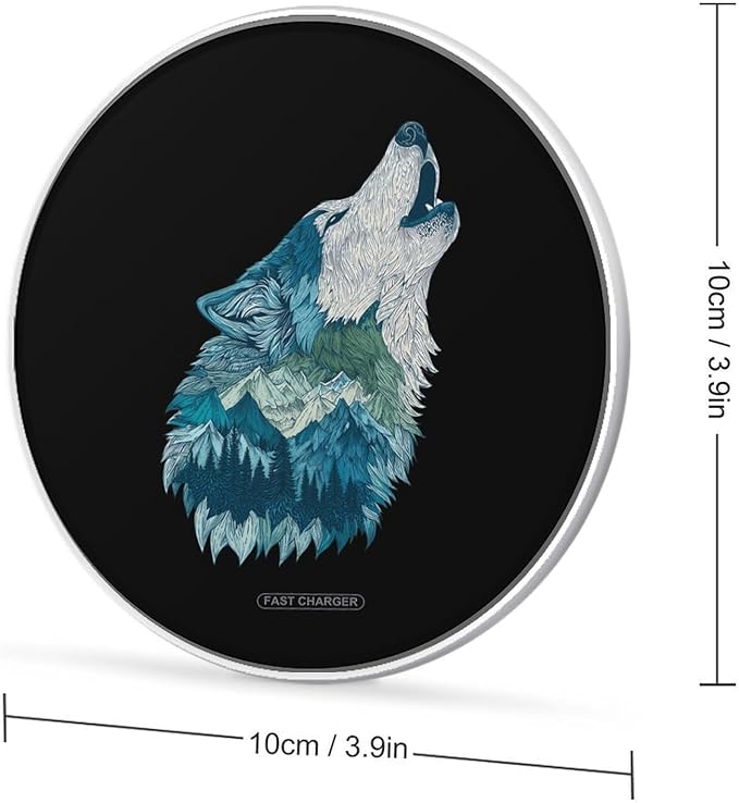 Howling Wild Wolf Fast Portable Charger 10W Funny Graphic Phone Charging Pad with USB Cable