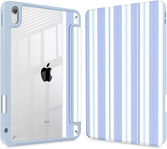 Mektron Case for 2026 iPad Air 13 inch M4 Cover Compatible 2025 iPad Air 13 inch M3 2024 iPad Air 13 inch M2 with Pencil Holder Shockproof Clear Shell Blue Striped
