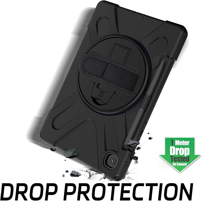 ZenRich Samsung Galaxy Tab S6 Lite Case 2024/2022/2020(SM-P620/P625/P610/P613/P615/P619) with [S Pen Holder] Shockproof Rugged Case with [Stand] [Hand Strap] [Shoulder Belt] Black