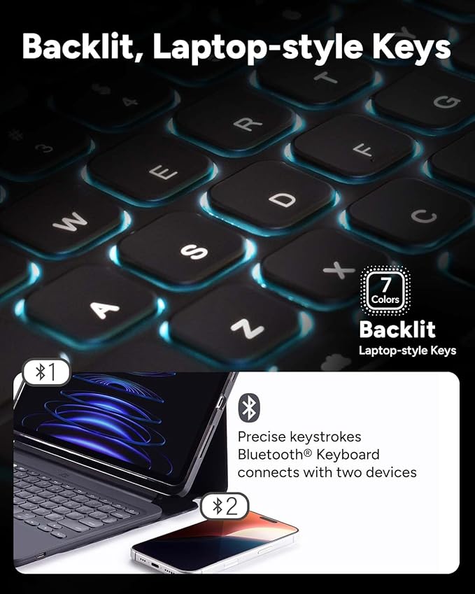 ZAGG Pro Keys 2 iPad Pro 11 (M5)/ (M4) Keyboard Case - Wireless Keyboard &amp Detachable Folio Case Laptop-Style Keys Multi-Pairing Bluetooth 6.6 ft Drop Protection NOT Compatible w iPad Pro Gen