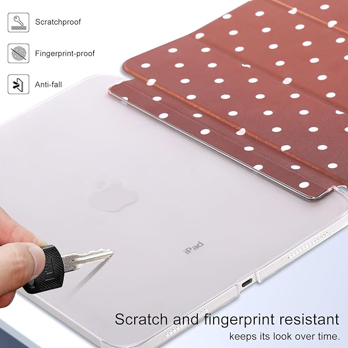 case for ipad 11th Generation11 Inch 2025 (A16 Chip) &amp 10th Gen 10.9 Inch 2022 - Slim Scratch-Resistant Hard PC Translucent Back Shell Smart Cover Wake/Sleep FunctionBrown White Polka dot