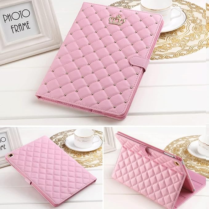 for iPad (A16) 11th Generation 11 Inch 2025/iPad 10th Generation 10.9 2022 Case Girly Crown Rhinestone Cute Elegant PU Leather Auto Sleep/Wake Stand Shockproof Case for iPad 11th/10thPink