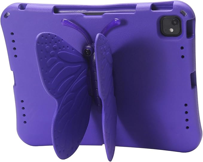 Butterfly Kids Case for iPad Air 13 Inch M3/M2 (2025/2024) iPad Pro 13 M5/M4 (2025/2024) iPad Pro 12.9 (2022/2021/2020/2018) 3D Cartoon EVA Foam Shockproof Stand Cover for Girls - Purple