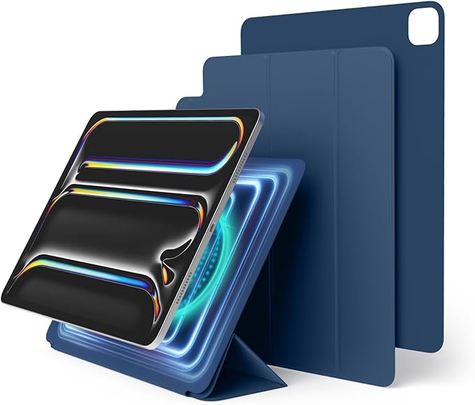 elago Magnetic Folio Case for iPad Pro 13 inch Cover (M5 M4) - Back Plate can be Attached to Metal Materials Wake/Sleep functionality Compatible with Apple Pencil 2 [Blue]
