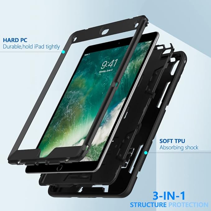 Puxicu Case for iPad Pro 9.7 Inch 2016 Release (Old Model) Heavy Duty Rugged Protective Cover for iPad Pro 9.7-Inch 2016 (A1673/A1674/A1675) Black