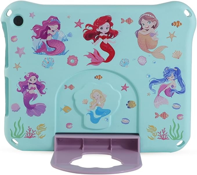 Kindle Fire HD 10 HD10 2023 2021 13th 11th Generation Kid Pro Tablet Case for Kids Girl Toddlers Cartoon Mermaid EVA Shockproof Kid-Friendly Cover with Stand Handle Green