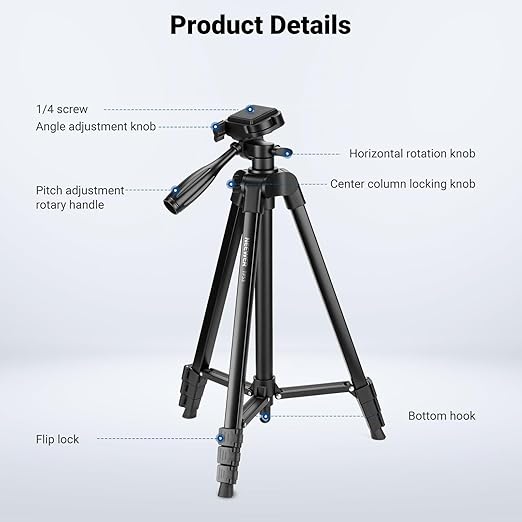 NEEWER Entry Level Version Tripod for Cell Phone &amp Camera Metal Lightweight Portable Travel Stand with Cold Shoe Cellphone Holder Mount Compatible with iPhone for Video Recording Filming TP53