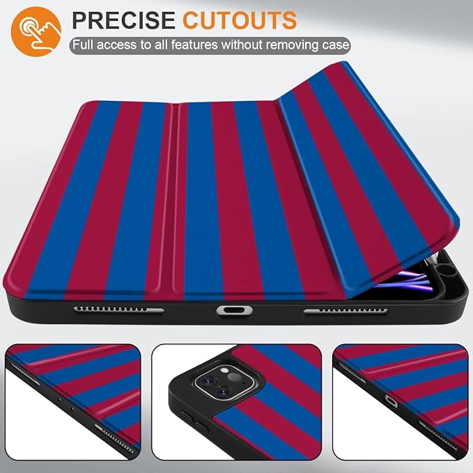 DONGKE Case for iPad Pro 12.9 inch 6th Generation 2022 Built-in Pencil Holder + Trifold Stand + Auto Wake/Sleep + Protective Cover for iPad Pro 12.9 5th/4th/3rd Gen- Red Stripes