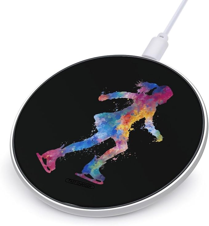 Figure Skating Colorful Tie-dye Fast Portable Charger 10W Funny Graphic Phone Charging Pad with USB Cable