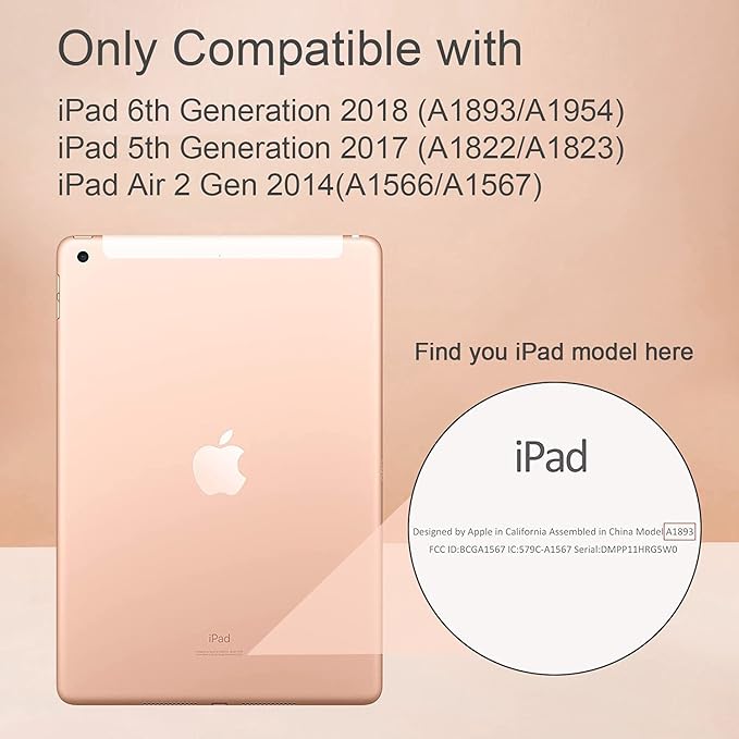 Case for iPad Air 2 Case for iPad 6th/5th Generation 2018/2017 for Apple iPad 9.7 inch with Screen Protector/StandClear Full-Body Coverage Slim Cover for Women Men Kids
