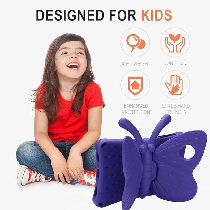 JGY Fire HD 10 Kids Tablet 10.1 11th Gen Pretty Butterfly Case for Kids Girl EVA Foam Full Cover Sturdy Fire HD 10 Case with Stand Pencil Holder Shockproof Rugged Case for Fire HD 10 Tablet(Purple)