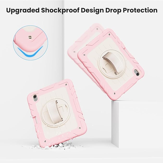 Case for iPad 10th Generation 10.9inch 2022with Built-in Screen Protector and KickstandHand StrapShoulder Strap for New Apple iPad 10.9 Inch(Pink/Beige)