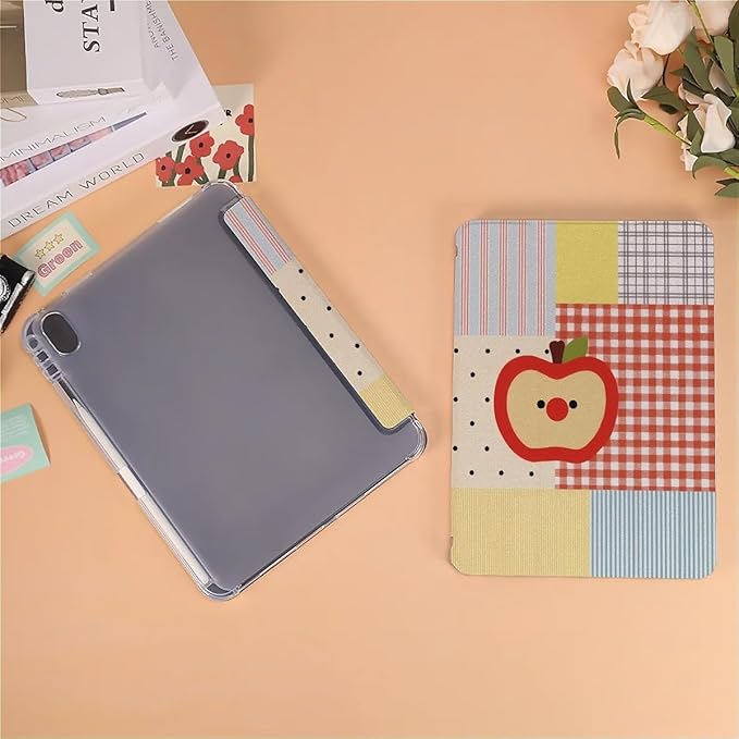 Vintage Check Plaid Apples Case Compatible with iPad 9th 8th 7th Generation 10.9 Inch 2021/2019/2018Funny Cover with Trifold Stand + Pencil Holder for Boys GirlsiPad 10.9in 2022