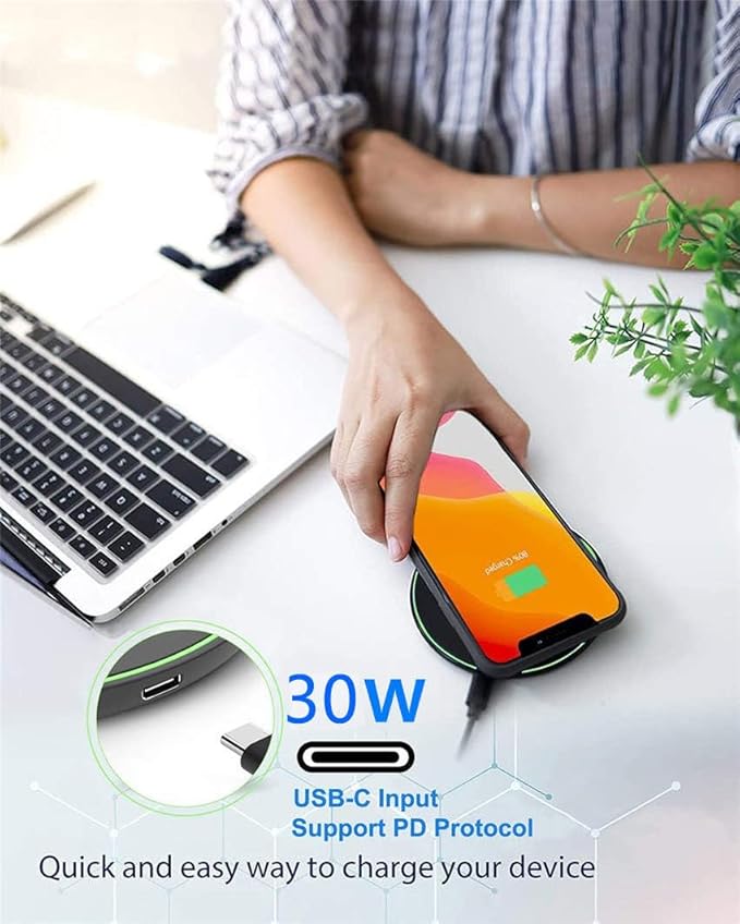 30W Fast Wireless Charger/Charging Pad Compatible with iPhone 14/14 Plus/14 Pro/14 Pro Max/13/13 Mini/SE 2022/12/11/X/8 Samsung Galaxy S23/S23 Ultra/S22/S22+/S21/S20/S10 (White)