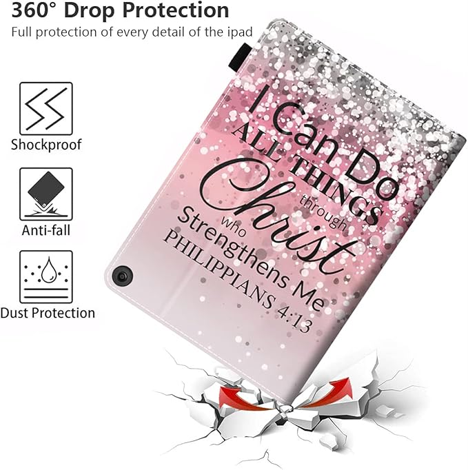 Case for Amazon Fire HD 10 &amp Fire HD 10 Plus Tablet (11th Generation 2021 Release) - Premium PU Leather Cover with Auto Sleep Wake Pink Background Bible Verse Philippians 4-13