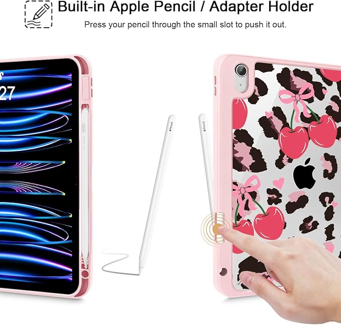 Mektron Case for 2026 iPad Air 13 inch M4 Cover Compatible 2025 iPad Air 13 inch M3 2024 iPad Air 13 inch M2 with Pencil Holder Shockproof Clear Shell Cherry &amp Cheetah