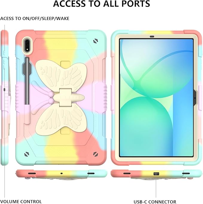for Samsung Galaxy Tab S10 Lite / S10 FE / S9 FE 5G / S9 Tablet Case 10.9''/ 11'' Rugged Heavy Duty Full Body Kids Girls Girly Cute Kawaii Protective Cover with Stand Shoulder Strap Pink