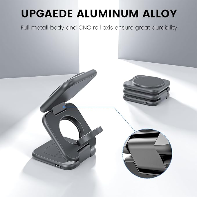 KU XIU X55 Plus 3 in 1 Charging Station for Apple Devices Magnetic Foldable Wireless Charger 15W Fast Charging Pad for iPhone 17/16/15/14/13/12 for Apple Watch for AirPods 4/3/2/Pro - Gray