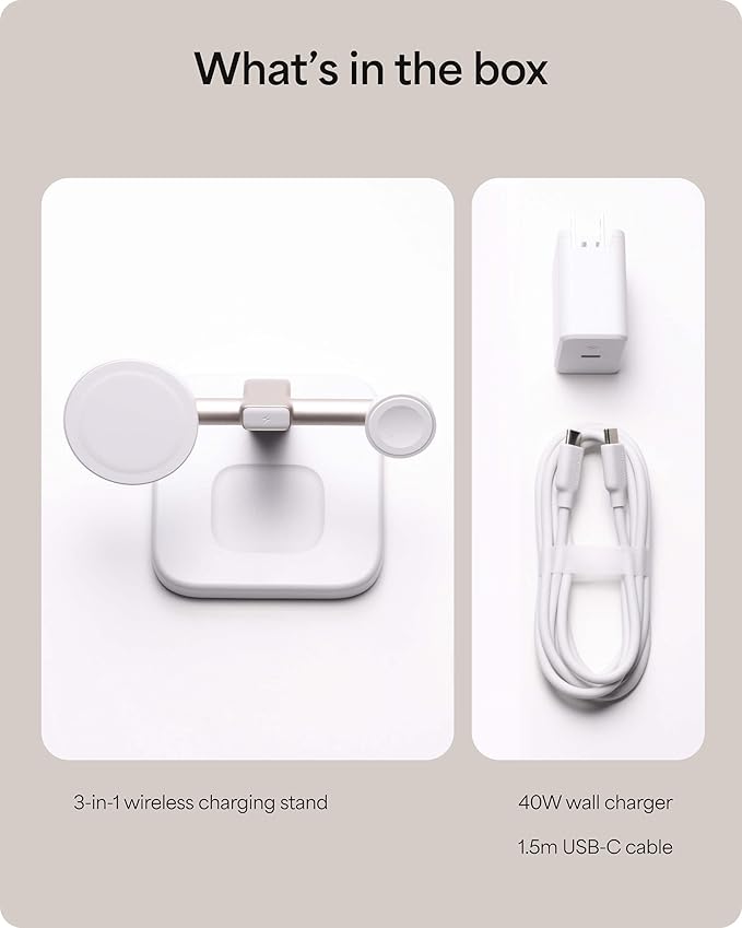 Mophie Wireless Charging Stand - Qi2-Certified MagSafe Charger for iPhone – Magnetic Fast Wireless Charger with Adjustable Phone Stand &amp Cable Management – Up to 15W Power