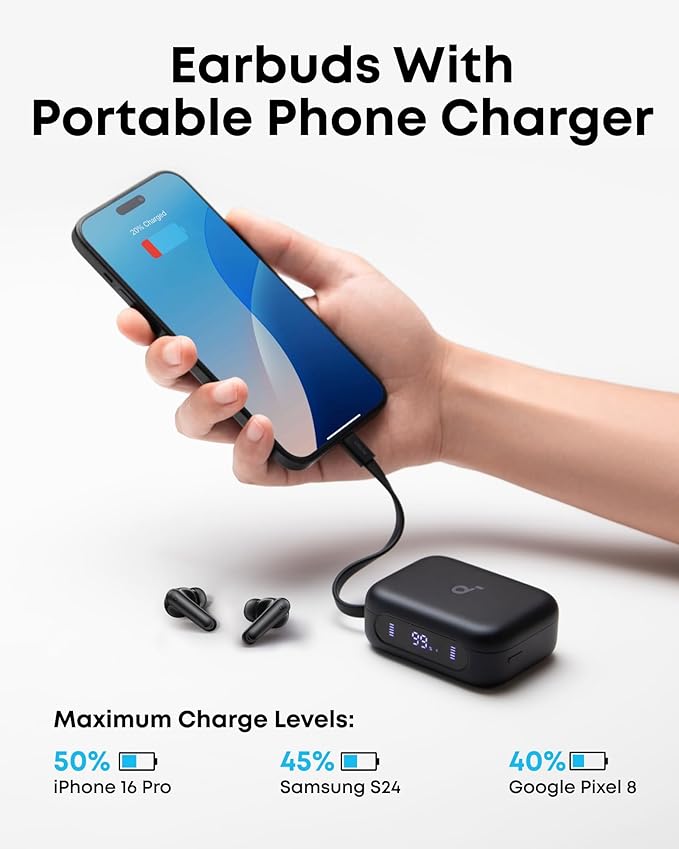Soundcore P41i by Anker Adaptive Noise Cancelling Earbuds with Portable Phone Charger Only for USB-C Charging 12H Playtime 192H with Case 6-Mic AI Clear Calls IPX5 Wireless Bluetooth Earbuds