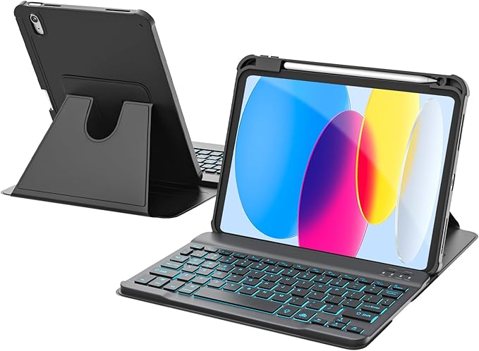 for iPad 11th(A16 2025)/10th Generation Case with Keyboard 360° Rotatable Case &amp Detachable Backlit Keyboard Precision Cutouts and Pen Holder for iPad A16 11''/10th 10.9'' Black