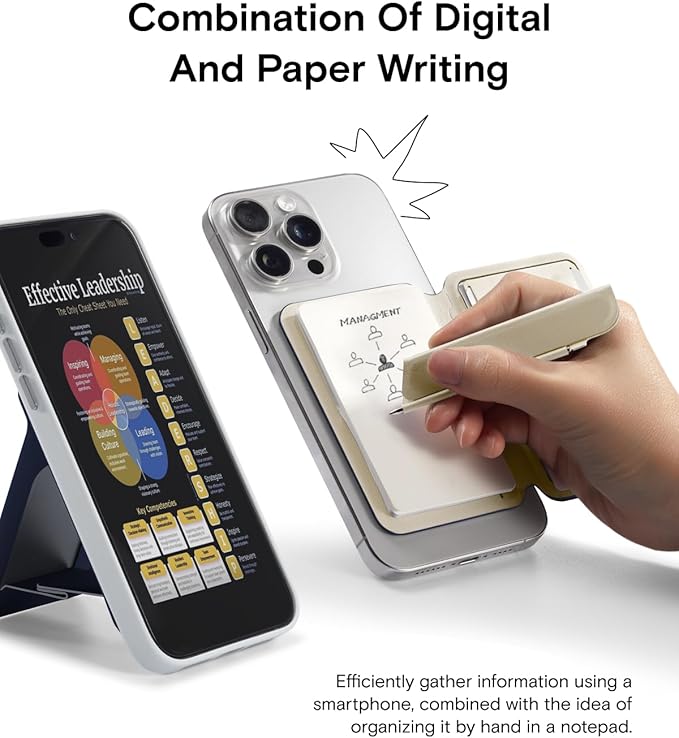 MOFT Action Inspiration MagSafe Phone Stand Magnetic Notepad Stand Compatible with iPhone 16 Series and Other Phones with Two Types of Notepad and Magnetic Invisible Pen Navy Blue + Beach White