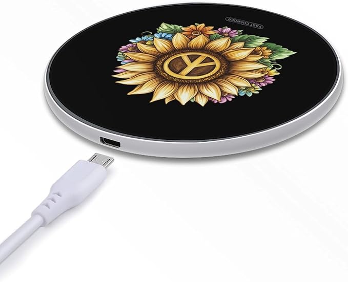 Peace Sign Sunflower Wireless Charger Anti-Slip Wireless Charging Pad Slim Charger Mat for Men Women
