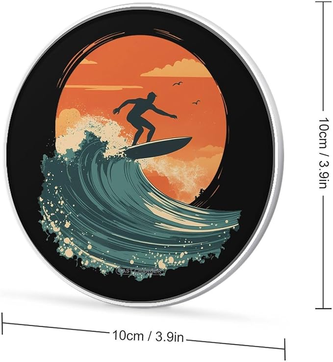 Surfer Surfing Riding The Wave Sunset Phone Charger Magnetic Charging Pad Anti-Slip with USB Cable