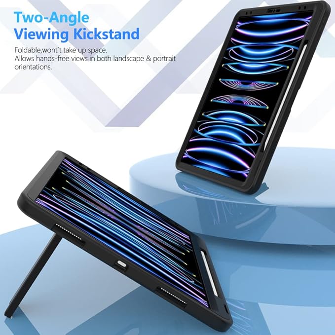 Puxicu Case for iPad Pro 12.9 6th Gen/5th Gen/4th Gen/3rd Gen Heavy Duty Rugged Protective Built-in Pencil Holder Cover for iPad Pro 12.9 2022/2021/2020/2018 Black