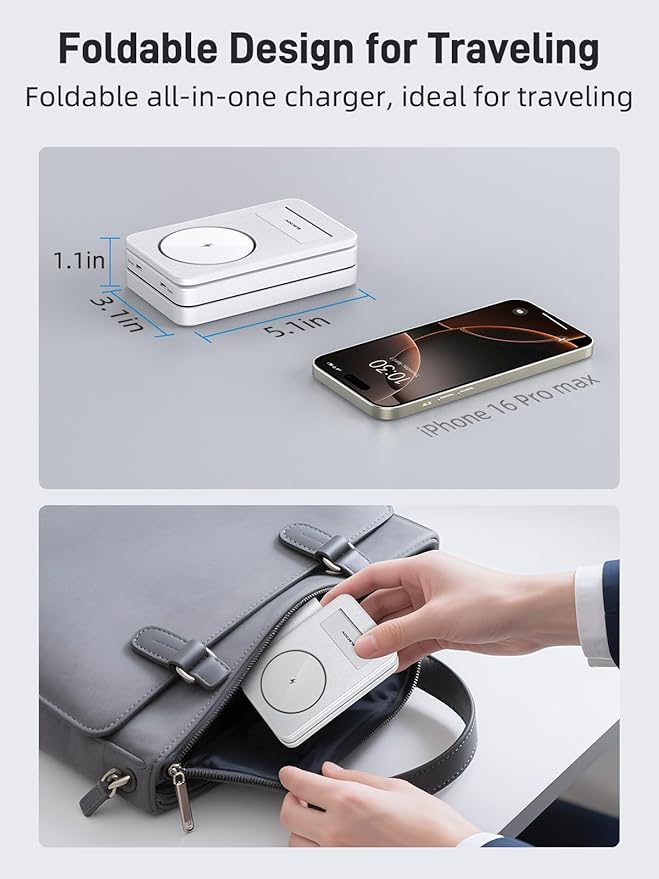 Wireless Charger 4 in 1 for Apple Charging Station for iPhone 17 Pro Max/16/15 AirPods Pro2 iPad Stand Watch Charger for iWatch Series 10/9/8 Foldable Charging Station for Multiple Devices (White)