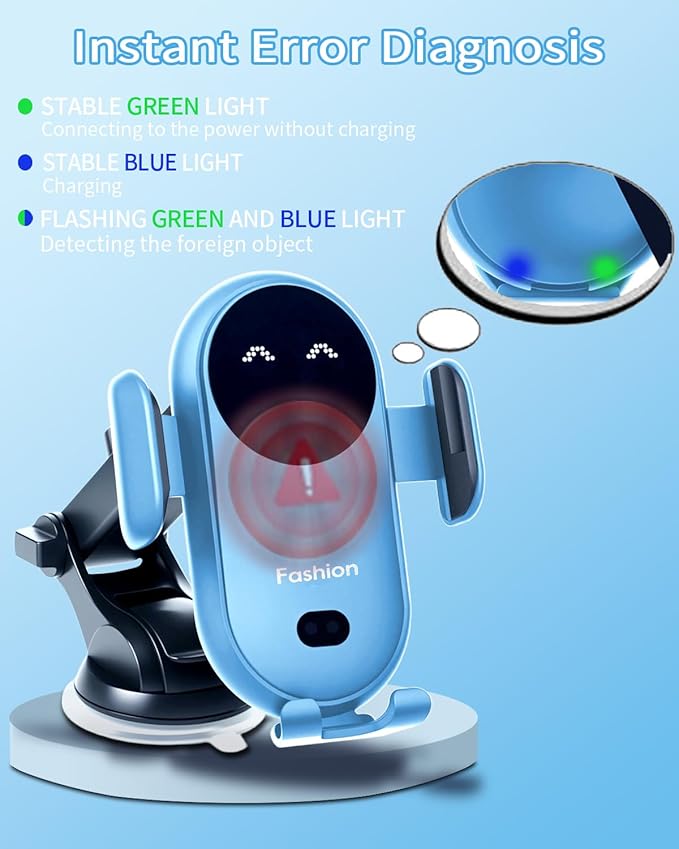 Wireless Car Charger Auto-Clamping 3-in-1 Phone Mount - 15W/10W/7.5W Fast Charging Car Accessories Compatible with iPhone 16/15/14/13/12/11/Xs/XR Samsung S23 Ultra/S22/S21/S20/S10+/S9(Blue)