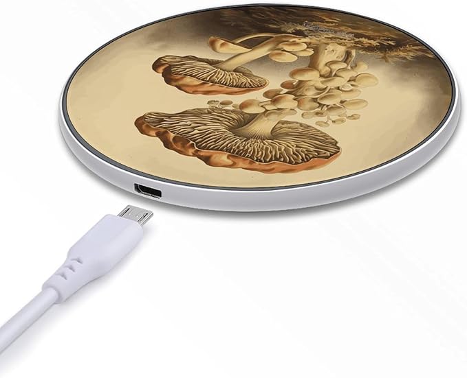 Vintage Mushrooms Wireless Charger Fast Wireless Charging Pad with USB Cable 10W Anti-Slip Magnetic Wireless Charger Portable Slim Charger Puck Travel Charging Station