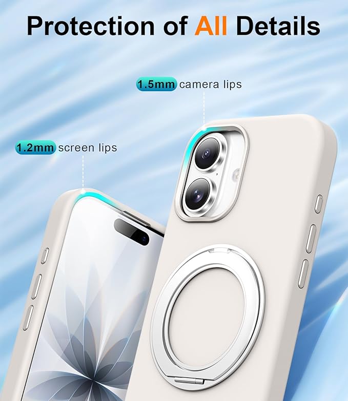 STERKER 360° Rotatable Stand Compatible with iPhone 17 Case with Magnetic [Military Grade Drop Tested][Adjustable Kickstand] Ring Holder Silicone Slim Back Soft Edge White