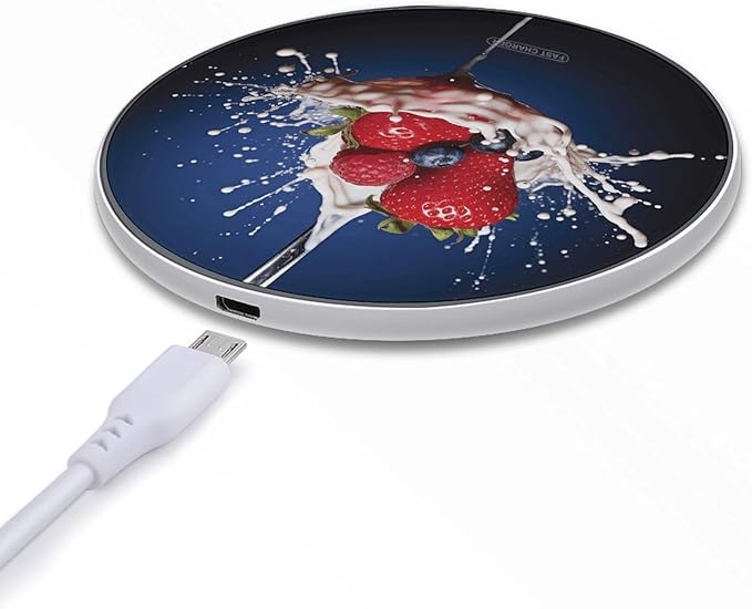 Fruit in Spoon Wireless Charger Fast Wireless Charging Pad with USB Cable 10W Anti-Slip Magnetic Wireless Charger Portable Slim Charger Puck Travel Charging Station