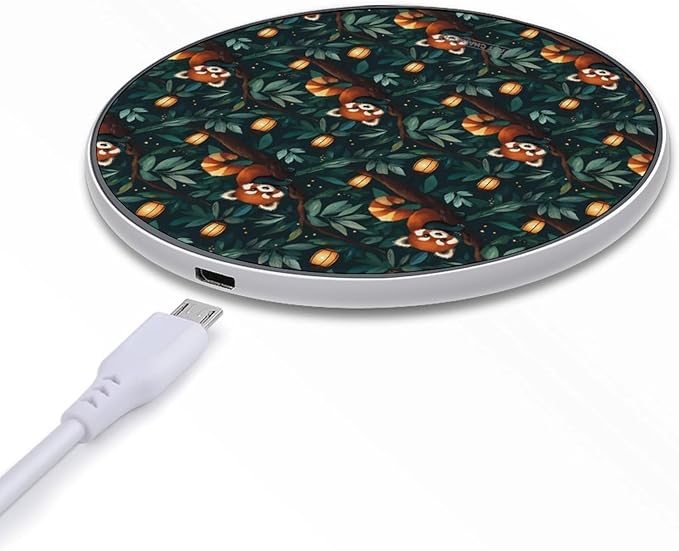 Red Panda Nighttime Tree Wireless Charger Anti-Slip Wireless Charging Pad Slim Charger Mat for Men Women