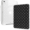Cute White Polka Dot Heart for iPad Pro 11 Inch Case (M5/M4) 2025/2024 with Pencil Holder Auto Sleep/Wake Black Leather Acrylic Back Detachable Cover