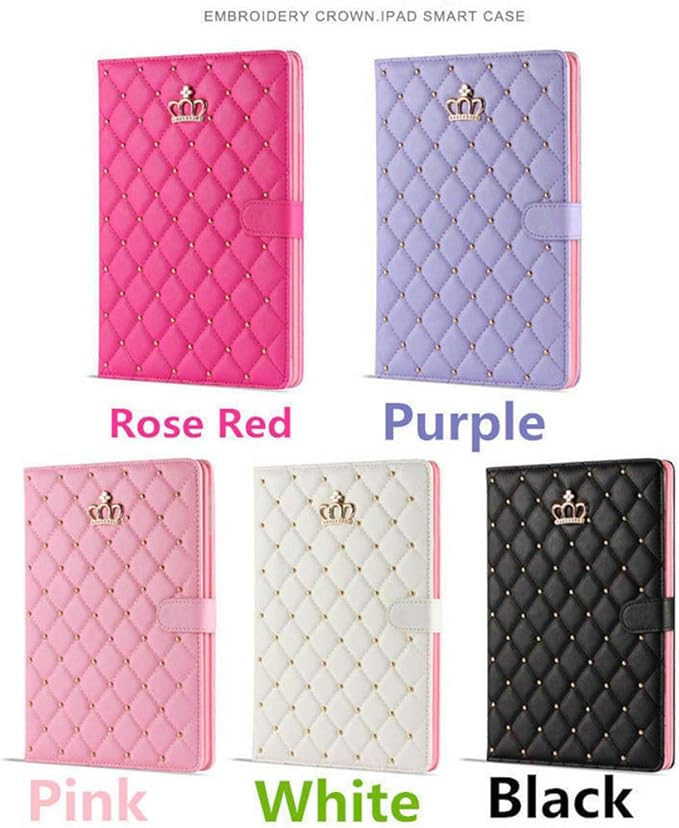 Topwin Cute Crown Case for iPad Mini 7 (A17 Pro) 2024/Mini 6 2021 Bling Diamond PU Leather Smart Auto Sleep/Wake with Kickstand Full Body Shockproof for Apple iPad Mini 7th/6th Generation 8.3(Black)