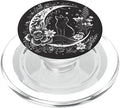 Cat Sitting On Crescent Moon Flowers Stars Drawing Women PopSockets PopGrip for MagSafe