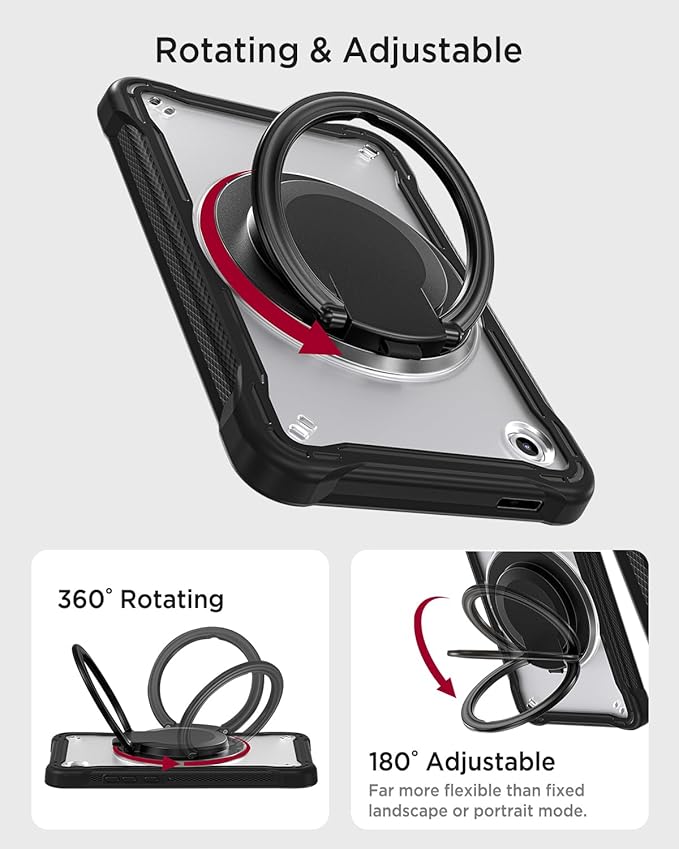Miimall Case for Galaxy Tab A11 8.7 Inch 2025 with Shoulder Strap Bulit-in 360 Rotating Stand Shockproof Rugged Kids Friendly Shell Pen Holder Cover for Samsung Galaxy A11 Tablet Black Clear