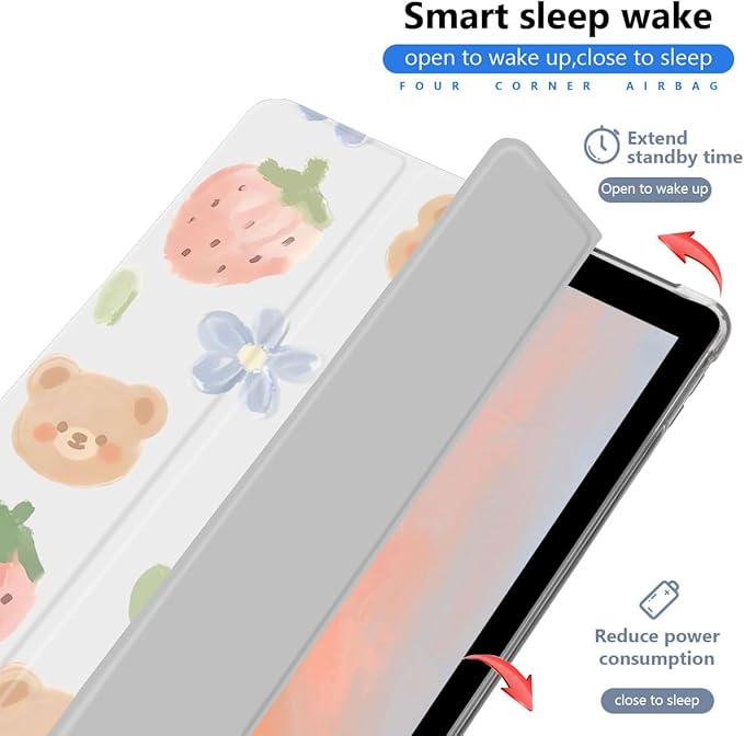 JOYLAND Cute Bear Case for iPad Air 11 Inch M3/M2(2025/2024) 7th/6th Generation Clear TPU Smart Stand Back Cover with Pencil Holder for Girls Women Kids Auto Wake/Sleep Foldable Shockproof Case