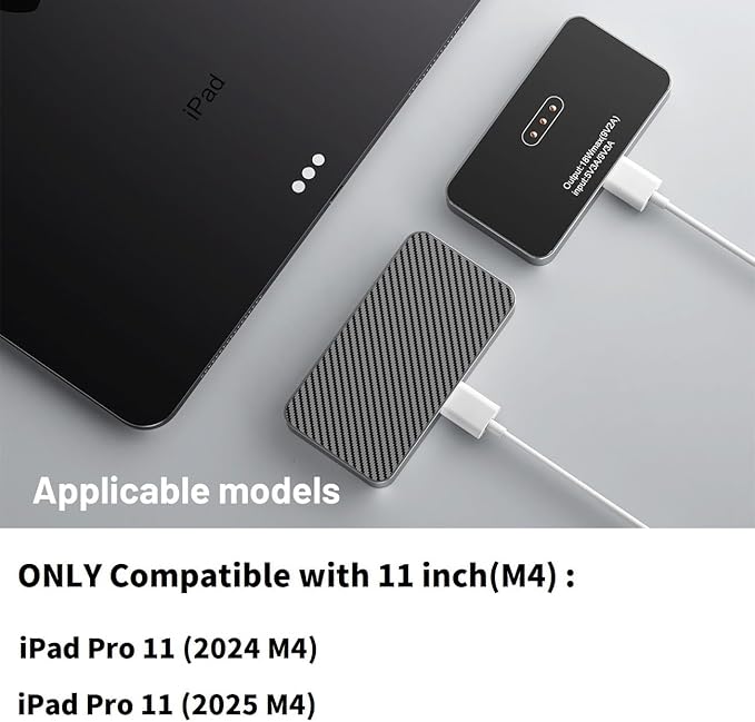 Magnetic Wireless Charger for iPad Pro iPad Pro 11 (2024/2025 M4) ONLY 18W Fast Charging Smart Connector Charger Aluminum Alloy Wireless Charging Pad with USB-C Cord Cable