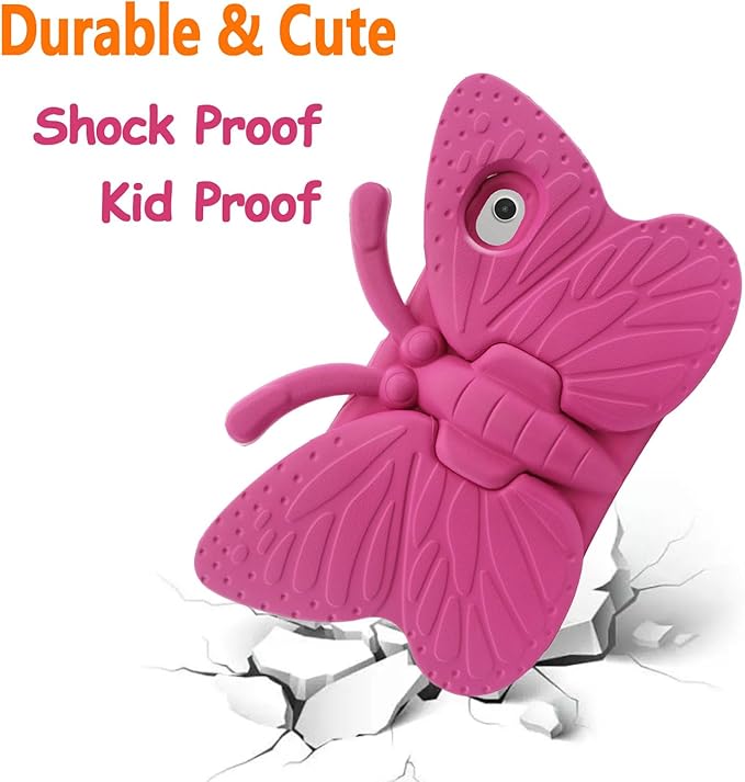 Kids Case for Walmart Onn 8 Inch Tablet 2024 Model 100135923 Cute Butterfly Kid Proof EVA Foam Protective Stand Cover for Onn 8.0 Tablet Gen 4 - Magenta