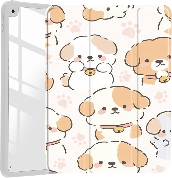 Cute Dog Case for iPad Pro 13-inch (M4) 2024 Clear Acrylic Hard Back Hybrid Casewith Pencil Holder Trifold Stand Tablet Cover (Model Number:A2925/A2926/A3007) for Women